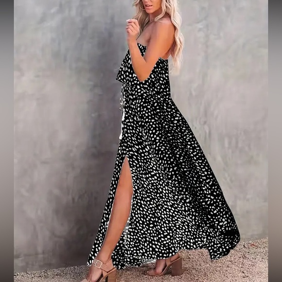 Boho dots drawstring waist tube maxi dress - Picture 12 of 16